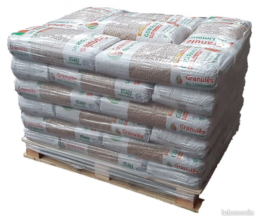 Lote de 10 palés de gránulos de madera certificados DIN ENplus A1, es decir, 770 sacos de 15 kg