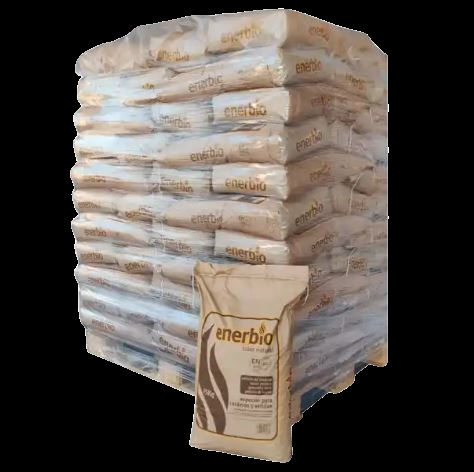 7 palés de 539 sacos certificados DIN ENplus A1 de 15 kg