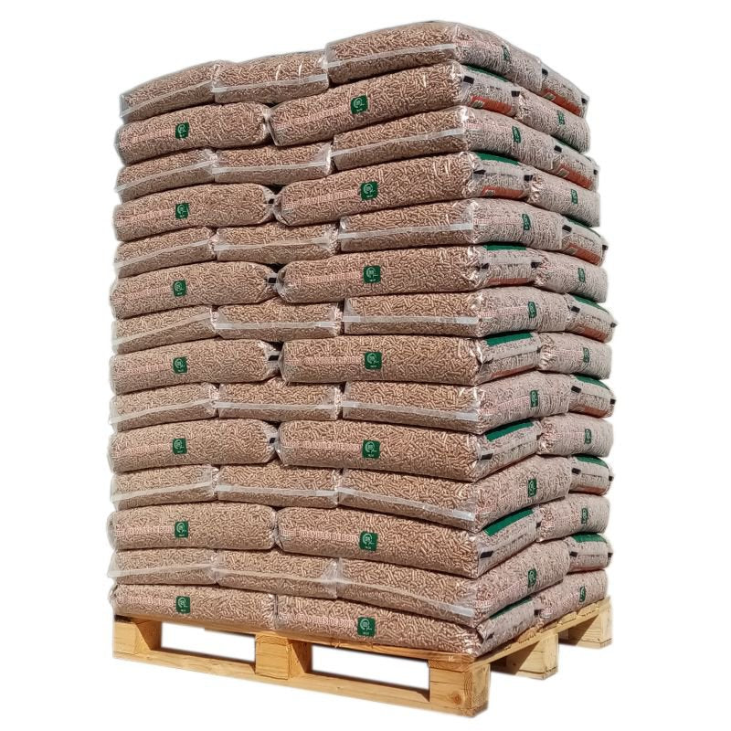 8 palés de 616 sacos certificados DIN ENplus A1 de 15 kg