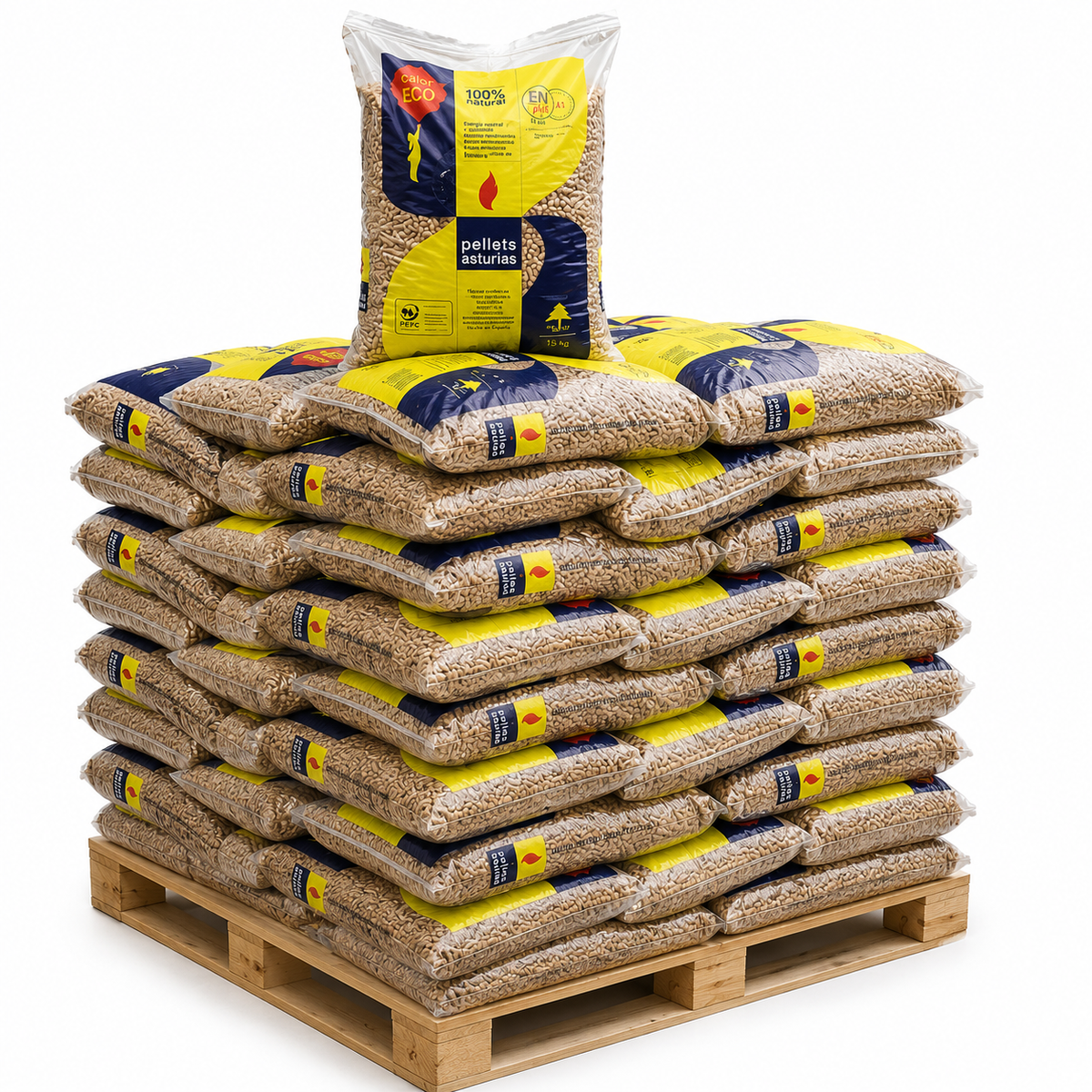Palet de pellets Asturias en 72 sacos de 15 kg Certificados ENplus A1