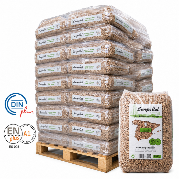 Pellets Burpellet 72 sacos de 15 kg 100% natural y certificados ENplus A1.